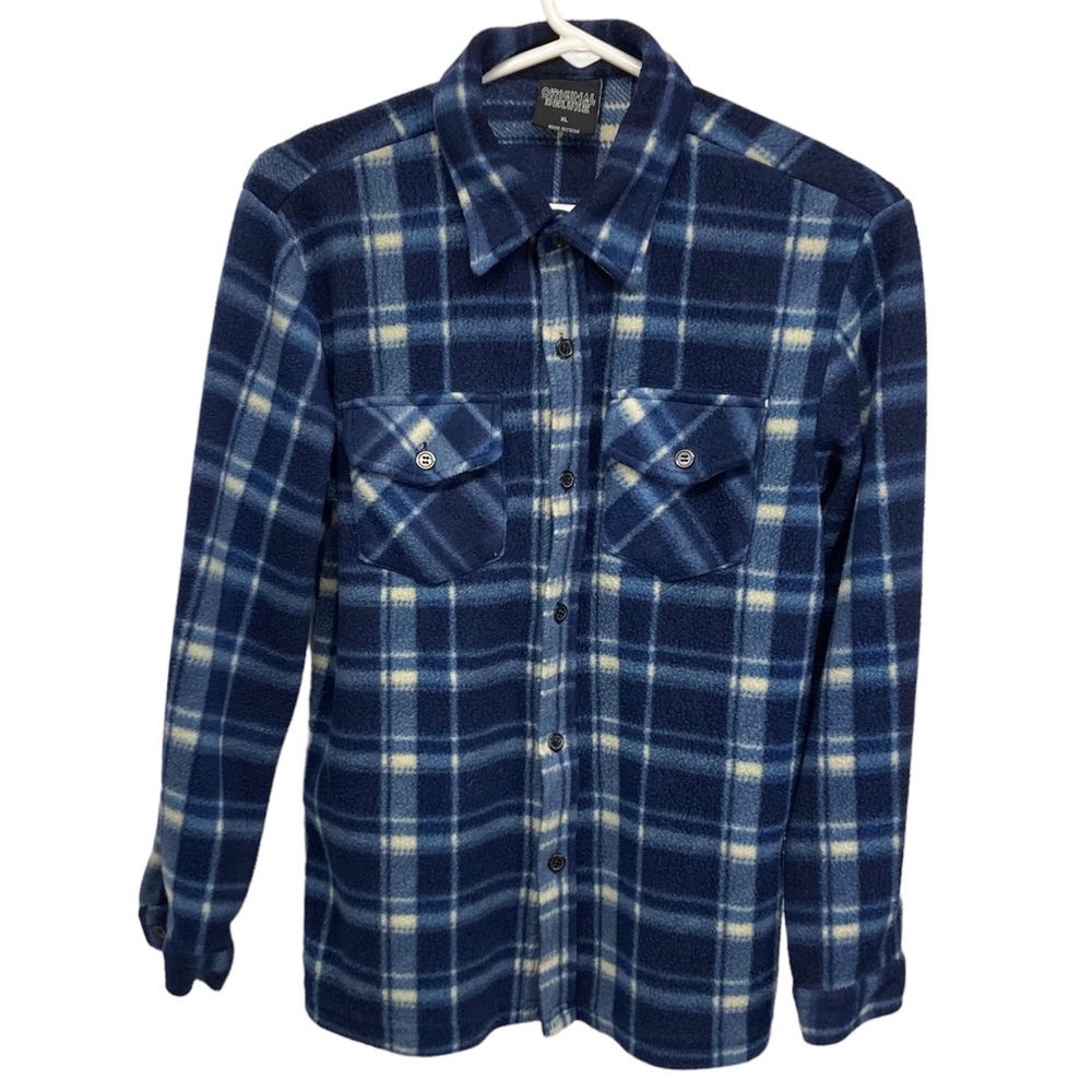 Original Deluxe Fleece Shirt Boys XL Blue Plaid